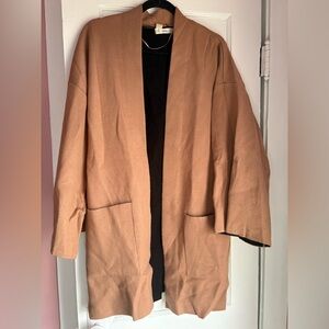 Mango Camel Open Front Knit Coatigan Size Medium Oversized Long Cardigan
